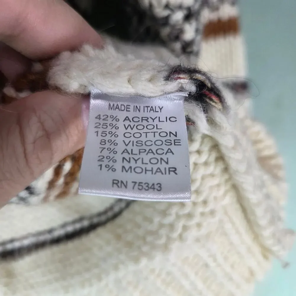 Elsamanda Sweater Womens S Cream Wool Alpaca Blend Striped Chunky Knit Pullover